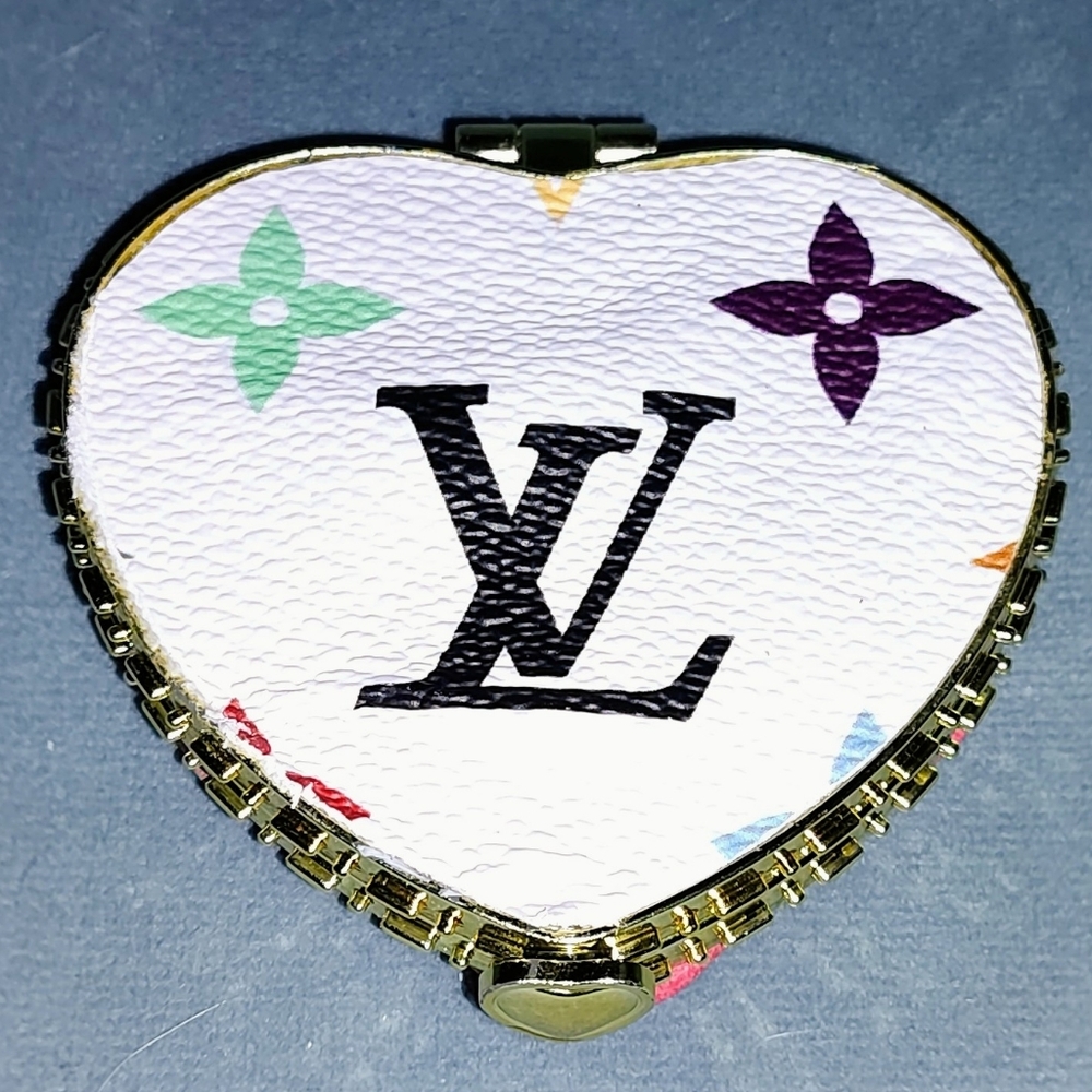 Upcycled From  Louis Vuitton Multicolor Wallet.  Heart-Shaped Compact Mirror